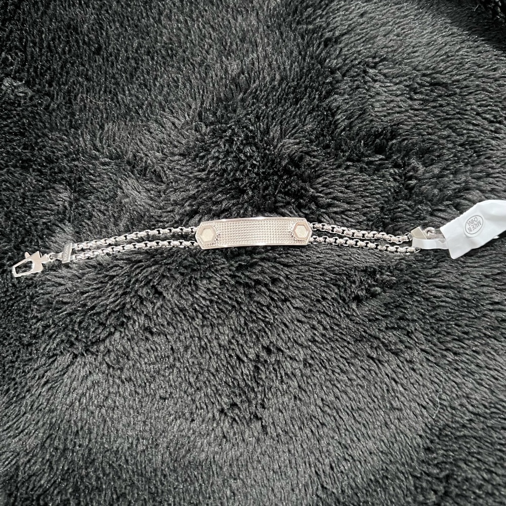 Bulova Industrial Double Chain Bolt Accent ID Bracelet in Stainless Steel 7.5 in